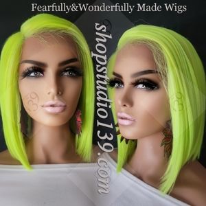 Neon Green human to lace front bob wig